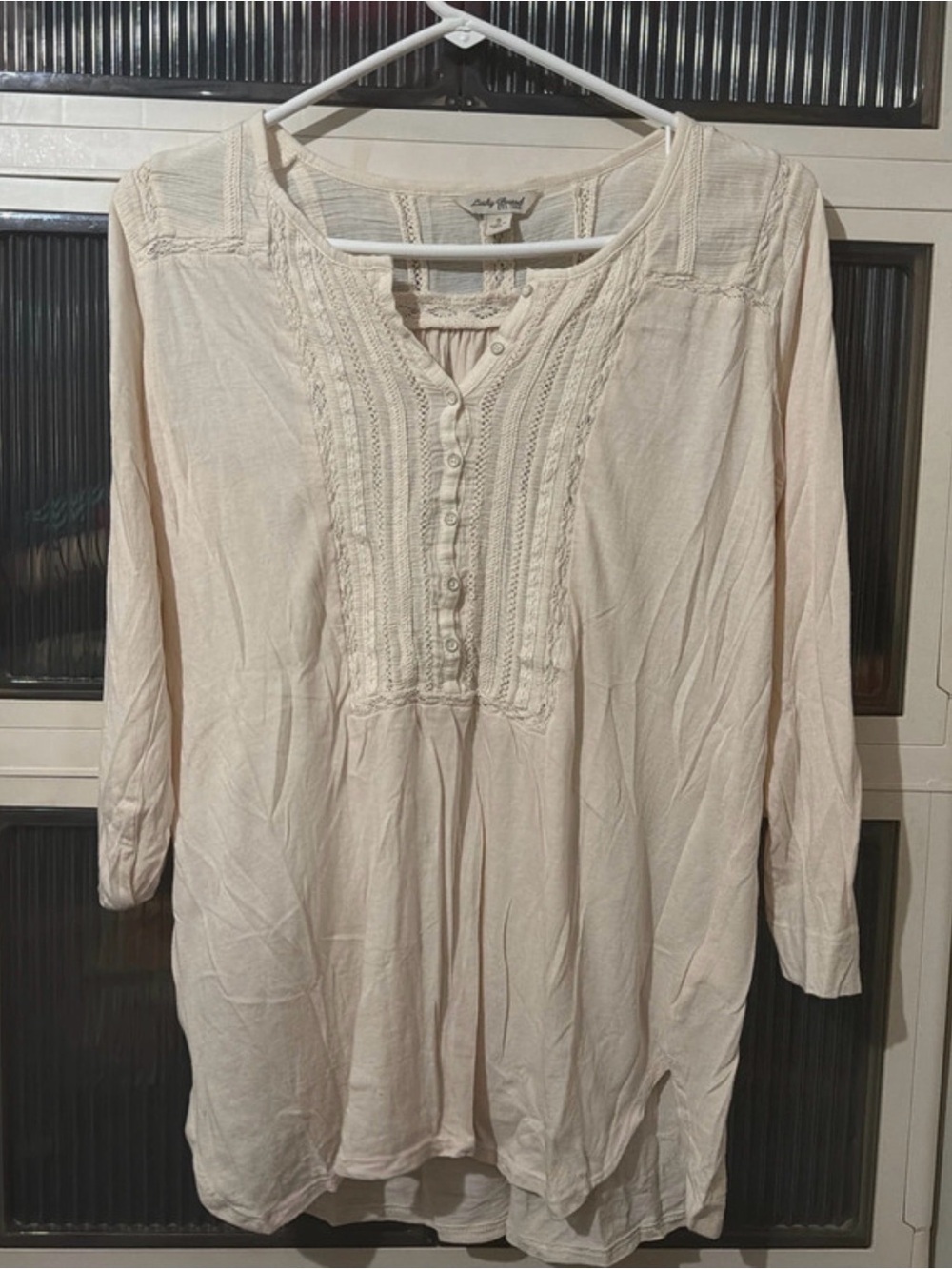 Lucky Brand Cream Crochet-Detail Peasant Blouse